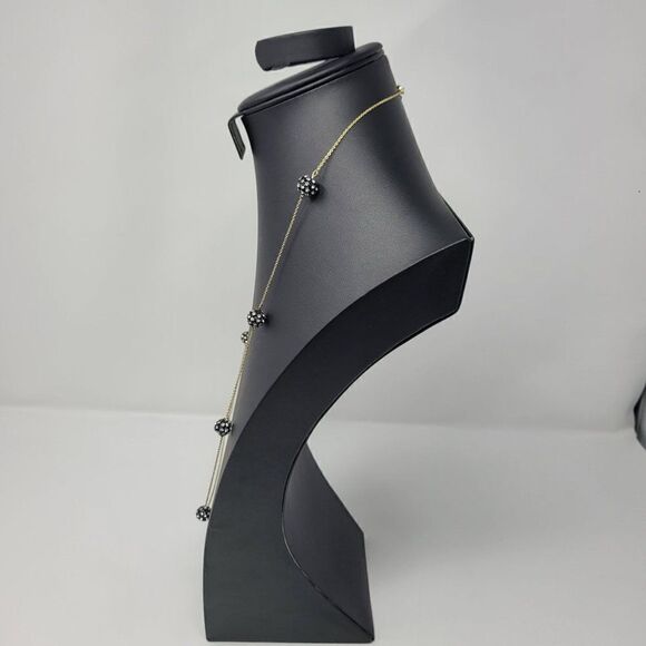 Ann Taylor Rope Necklace Gold Tone Chain Satellite Black Rhinestones Spheres - Picture 7 of 12